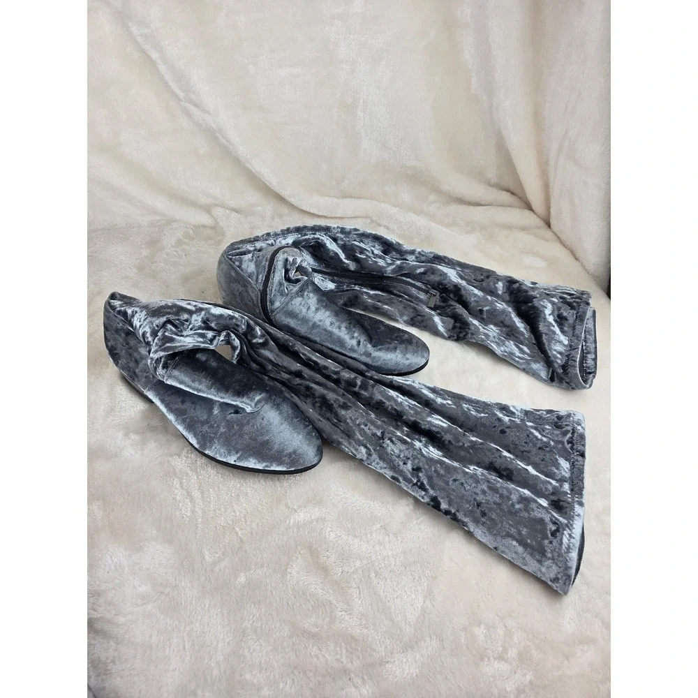 Bamboo Womens Thigh High Boots Grey Velvet Block Heel‎ Zip Up Size 9